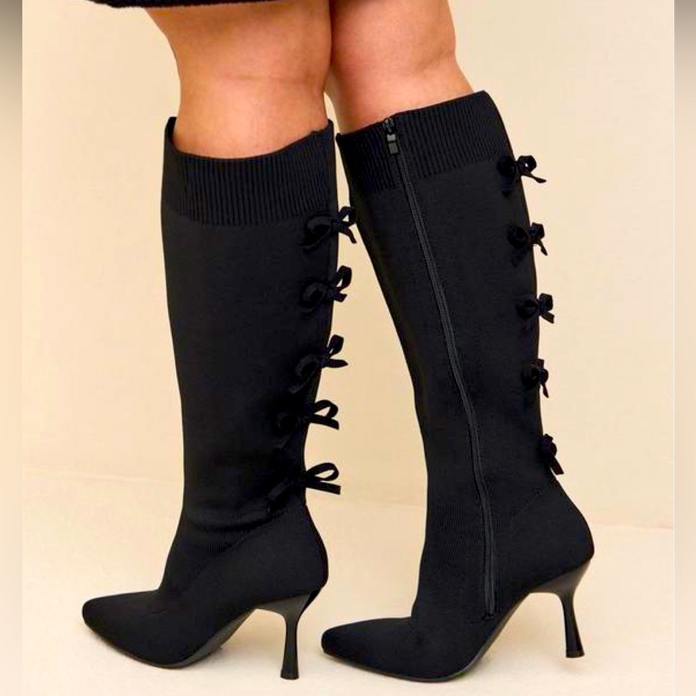 Bow Back Knit Stiletto Boots 13 WW